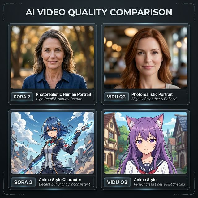 Vidu Q3 vs Sora 2 Quality Grid